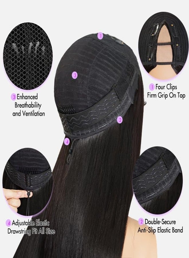 mscoco V Part Wig Human Hair Burmese Curly Glueless Wigs Human Hair Clip In Upgrade U Part Human Hair Wig with Drawstring 180% Density Natural Black 18inch - Image 5